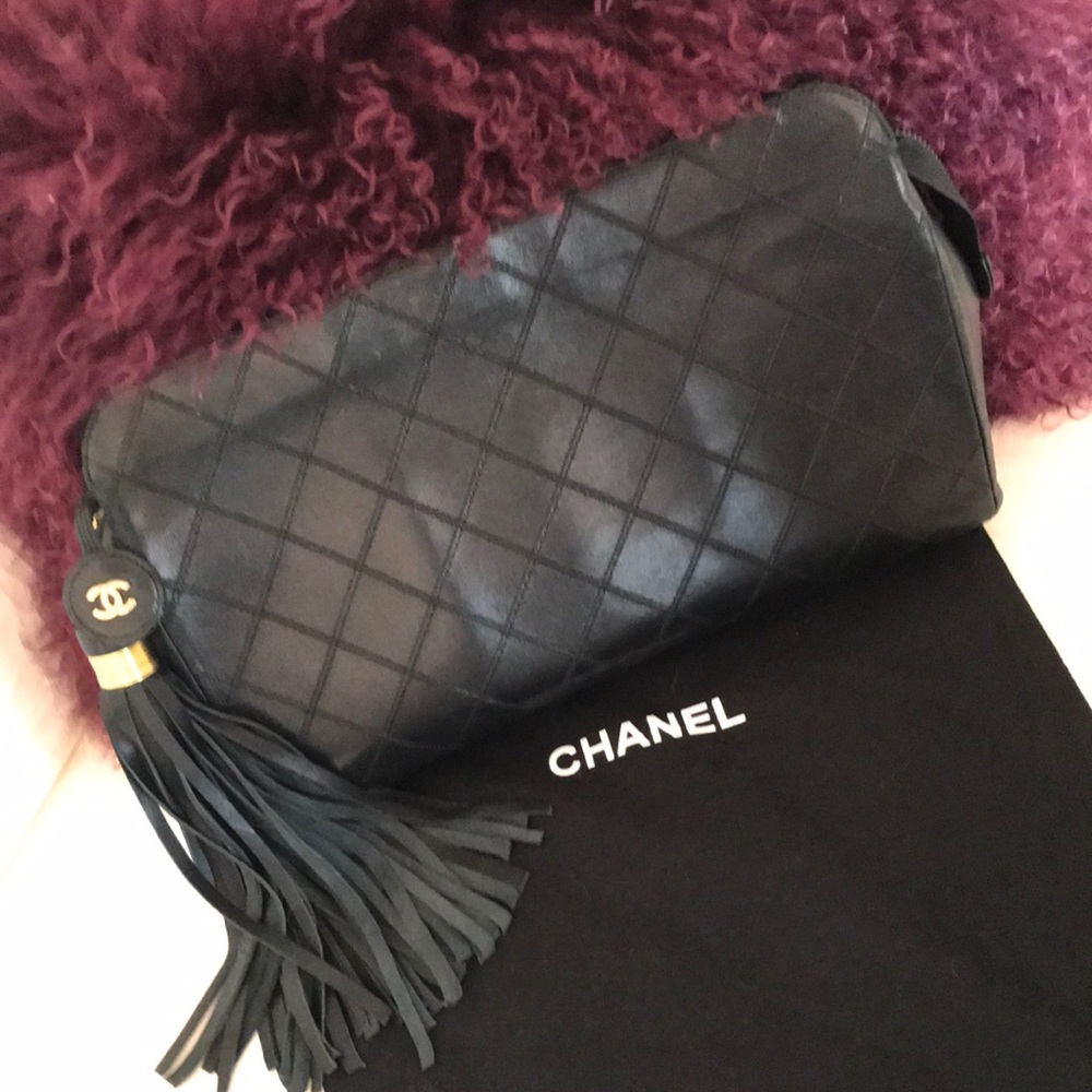 CHANEL Black Quilted Clutch with Tassel